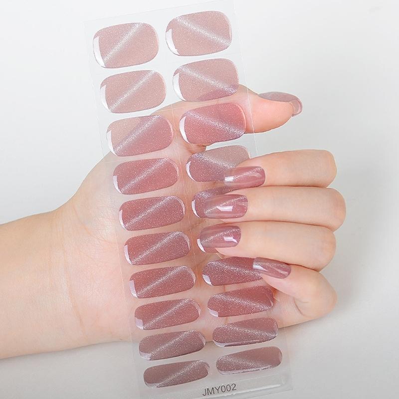 Semi Curing Gel Nails Polish Strips Gradient Self Adhesive Gel Nail Sticker Full Cover French Tip Nail Wraps for Women