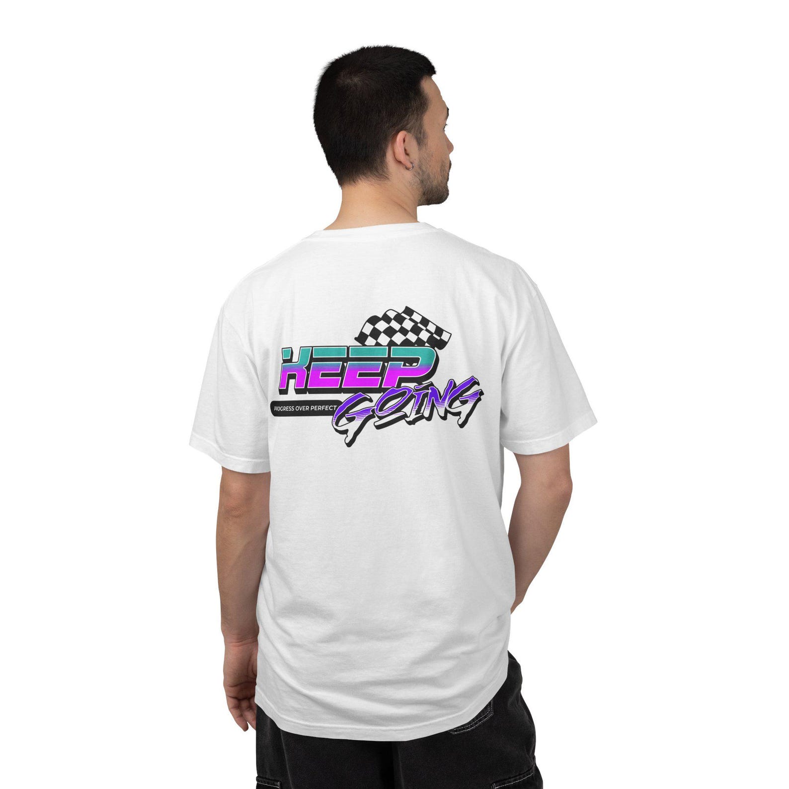 Keep Going Retro Race Flag T-shirt | Motivational Racing Graphic 4XL