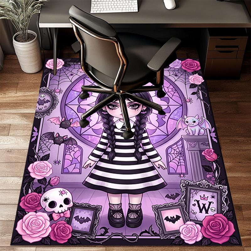 1PC Custom Name Gothic Girl With Roses And Skulls Theme Floor Mat Ideal for Living Room, Game Rooms, Office, Bedroom,Floor Mat Playful Design213