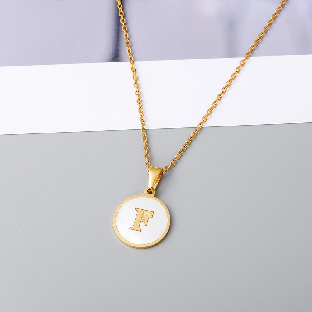 Stylish Stainless Steel Shell Letter Necklace For Women Round Titanium Steel Pendant Necklace With English Alphabet Letters