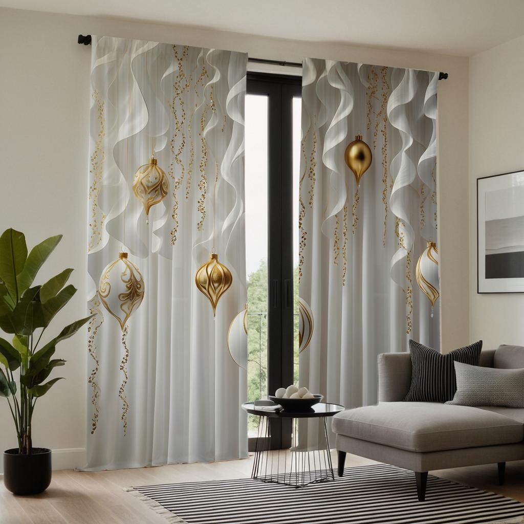 2-teiliger HD-Digital-Weiß-Krawatten-Gold-Tropfenvorhang, Heimdekoration, Dekoration, Wohnzimmer, Schlafzimmer, Verschleißstangen-Vorhangeffekt