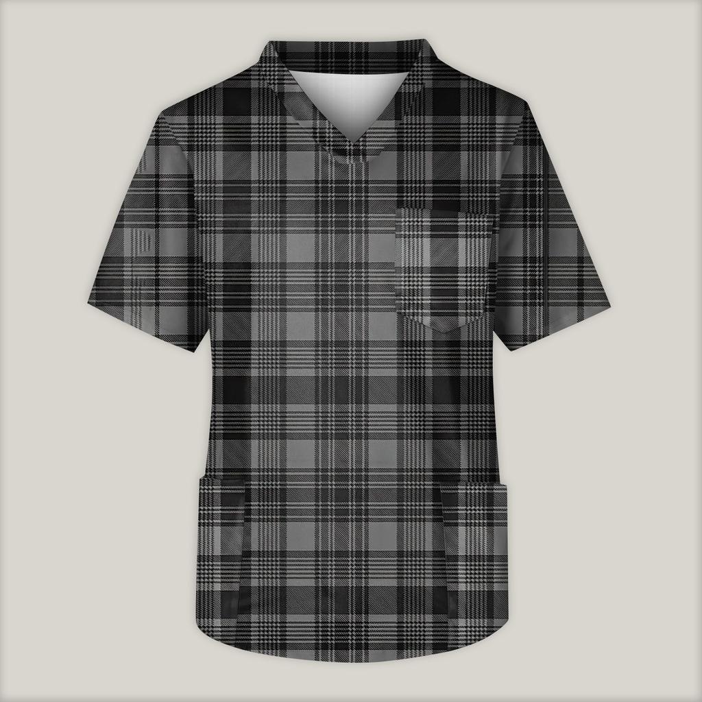 Men's Printing Short Sleeve V-neck Working Blouse Chest Pocket Carer Top