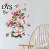Decorative PVC Wall Murals Magnolia Butterfly Decal, Self Adhesive Waterproof Home Decor Sticker for Creative Gift Living Room Bedroom, Elegant