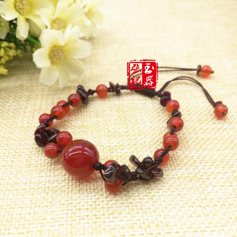 Handcrafted Unisex Agate and Garnet Ethnic Beaded Bracelet 10mm