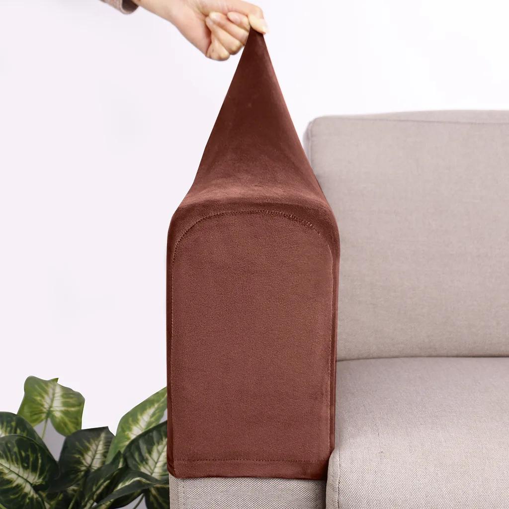 2PCS/Set Removable Armrest Cover Silver Fox Velvet Solid Color Elastic Dustproof Sofa Armrest Glove Stretchy Furniture Protector