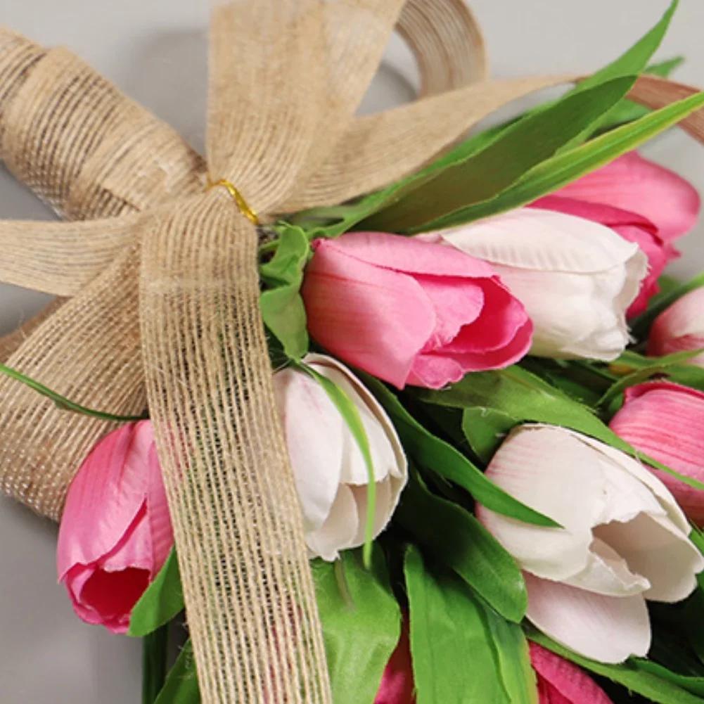 Spring And Summer Decor Artificial Tulips Swag Home Front Door Decor Handmade Floral Arrangement Indoor Outdoor Use