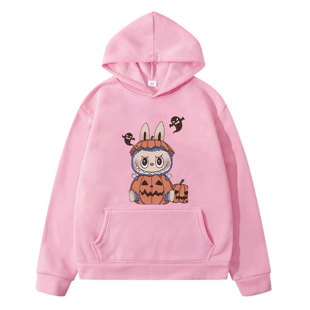 

labubu print Kawaii hoodies Fleece sweatshirt Autumn Cartoon pullover boys jacket anime hoodie y2k sudadera kids clothes girls 130 розовый