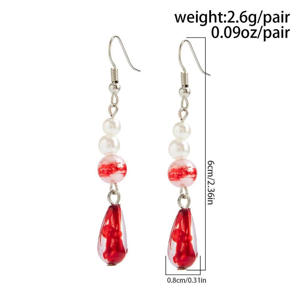 Ingemark Halloween Red Crystal Water Drop Pendant Earrings for Women Elegant Imitation Pearl Tassel Drop Earring Party Jewelry