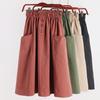 Button Skirt Spring and Summer Women's  Elastic Waist Mid-length Casual A-line Skirt