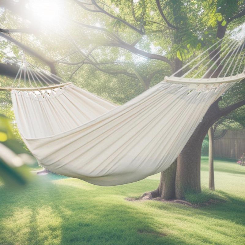 White Double Anti-Rollover Canvas Hammock - Portable Hanging Swing for Adults & Children, Thickened for Camping, Lounging, Sleeping.