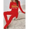 Euro-amerikanische Mode 3D Neujahrsdruck Damen Vier-Jahreszeiten Langarm-T-Shirt + Lange Hose Zweiteiliges Set. Das perfekte Geschenk für Neujahr