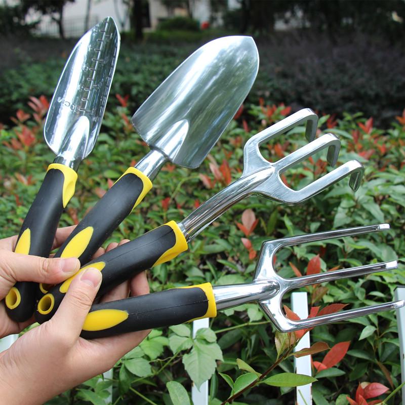 Gardening & Landscaping Tool Set: Iron Shovel with Magnesium Aluminum Alloy, Silicone Handle - 4 Pieces