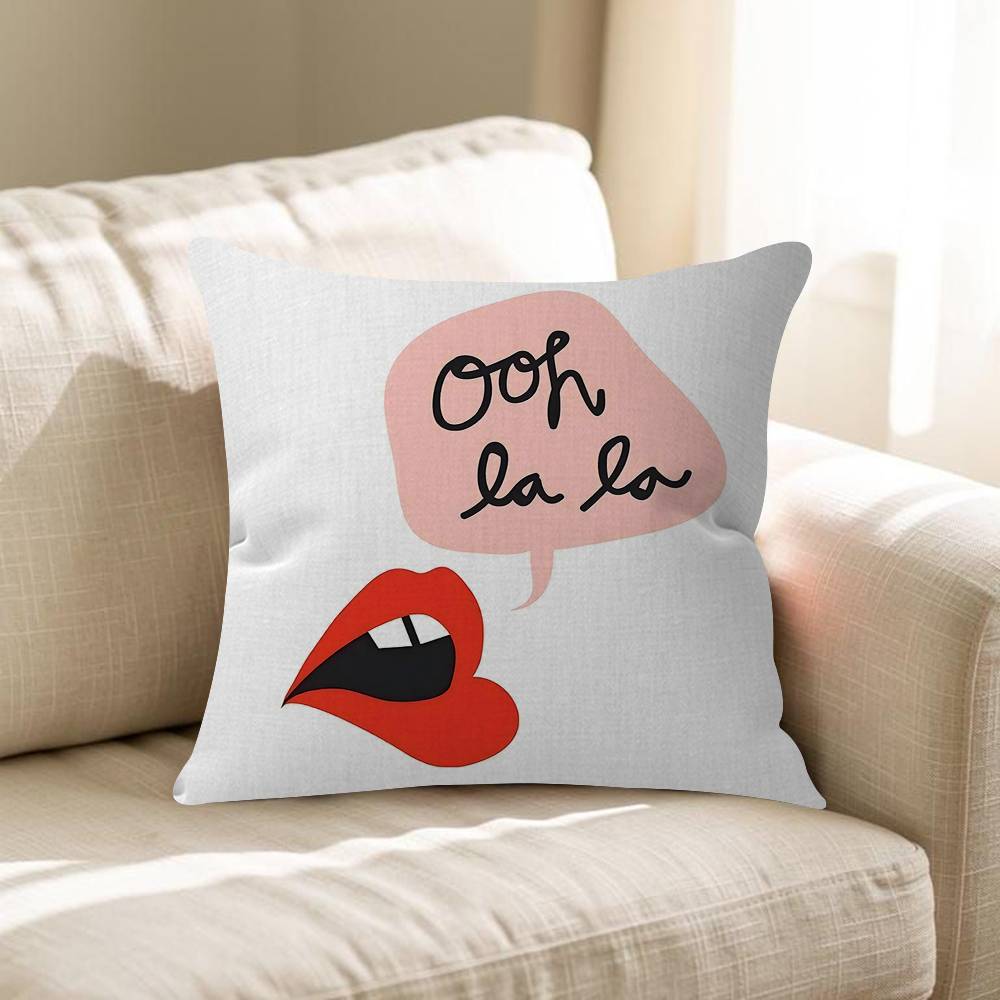 English Letter Pink Oh La La Pillow Covers Cartoon Sofa Decorative Home Doublesided Printing Short Plush Cute Cushion Cover