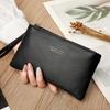 Carteira Longa Ultrafina Feminina Simples e Fashion Cor Sólida Couro PU Carteira com Zíper Grande Capacidade Bolsa de Mão Portátil