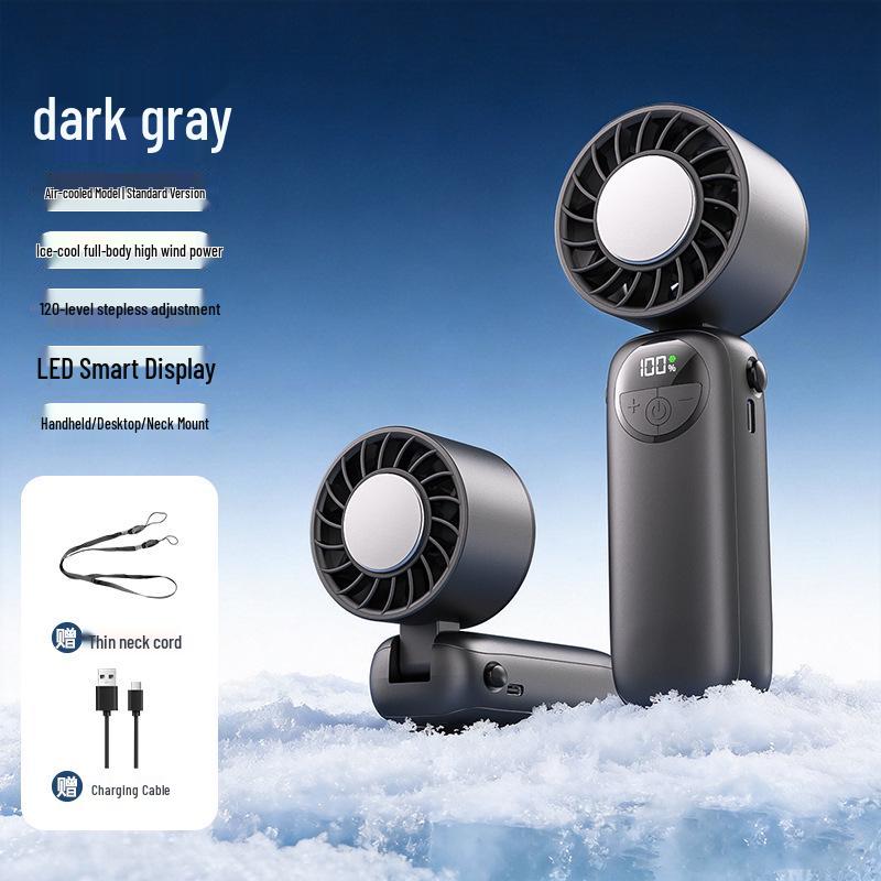 High-Speed Handheld Foldable Neck Fan with Turbine Cooling 120-Speed High + Lanyard + LED Display