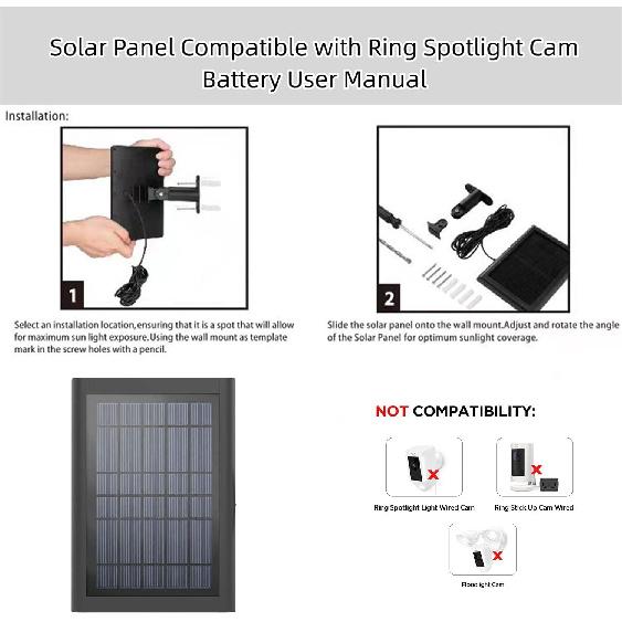 Solar Panel for Ring Spotlight &Stick Up Outdoor Cam Battery, 5W Portable Solar Charger Compatible with Ring Security Camera Battery Replacement.