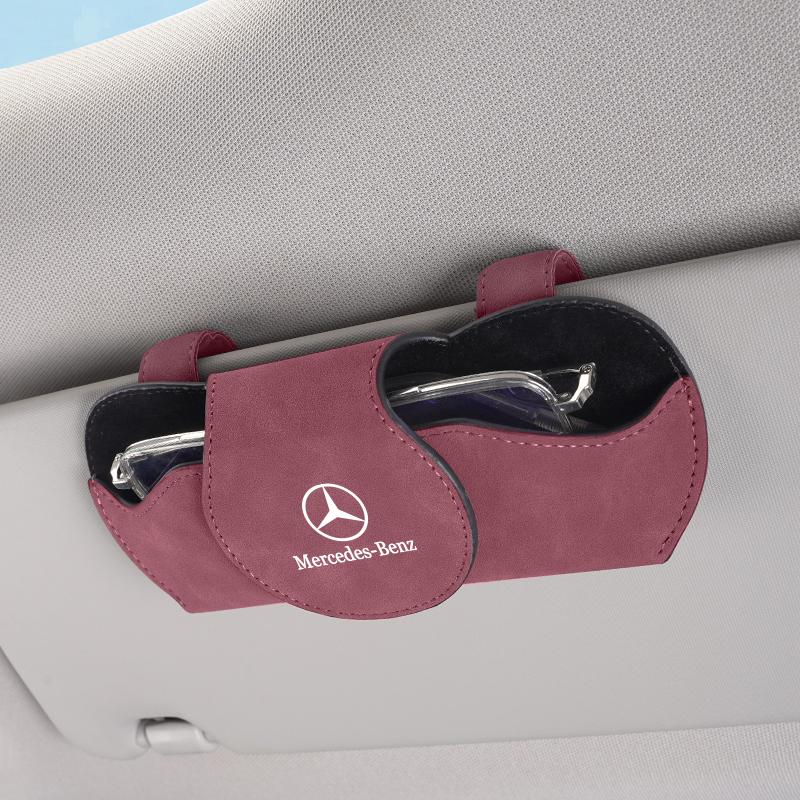 CRZ1 Car Logo Glasses Case Sun Visor Sunglasses Card Organizer Box For Mercedes Benz W212 W221 GLC EQA W168 W201 W108 W176 W124 W126