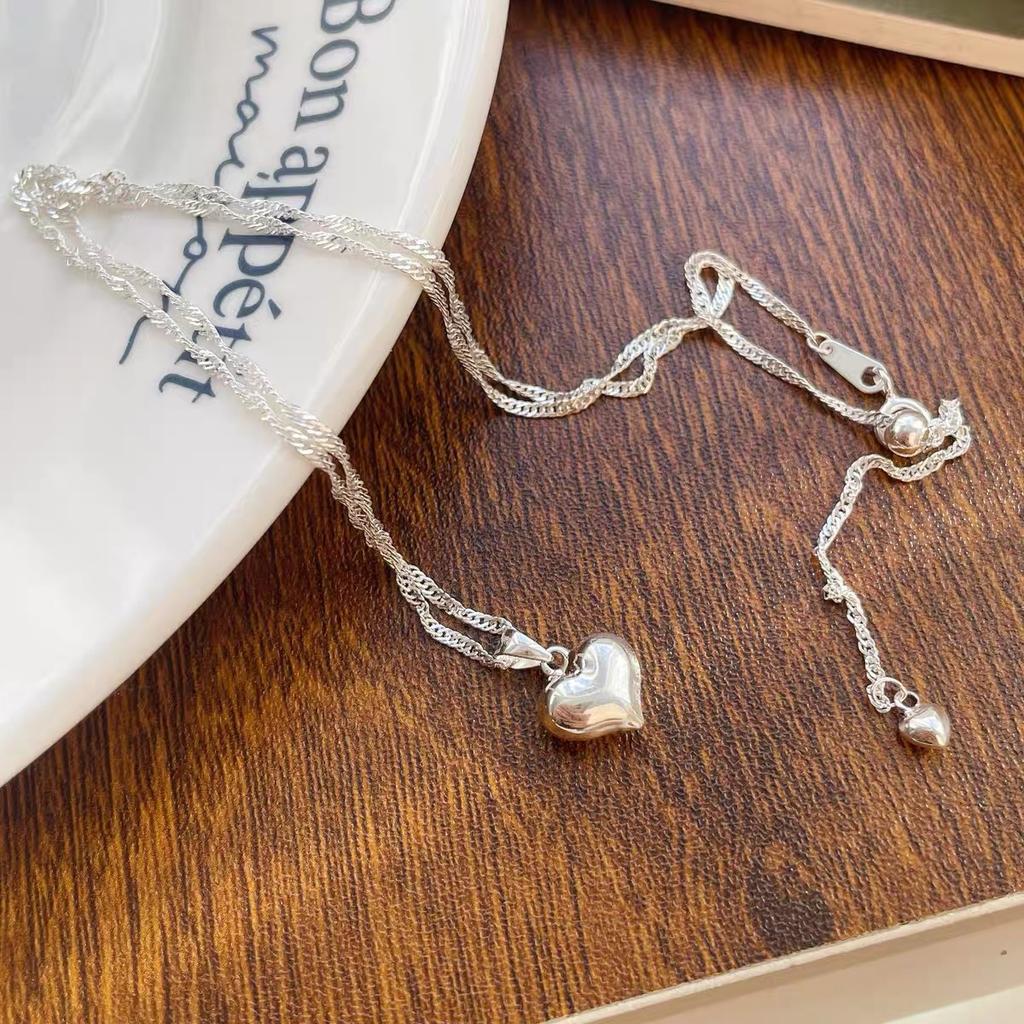 Adjustable Heart Pull Necklace For Women Summer Accessories Minimalist Elegant Pendant Versatile Layering Chain
