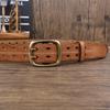 Vintage Style Double-Stitched Copper Buckle Men's Genuine Leather Belt