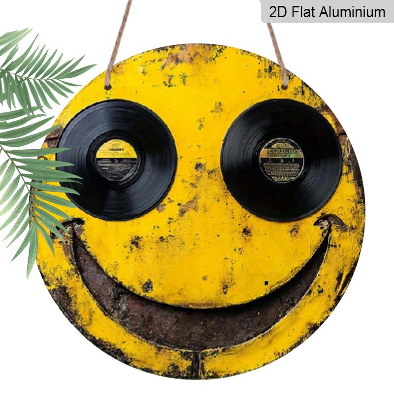 

2D Flat Retro Smiley Face Wall Decoration-optimistic Yellow-brown Nostalgic Decoration-heavy-duty 8X8-inch Round Aluminum Sign, Suitable for Home 1pc