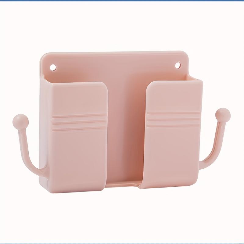 

Настенный кронштейн для зарядки телефона с местом для хранения пульта дистанционного управления, компактный, прочный пластик, для прикроватного или настенного использования, органайзер для телефонов и пультов розовый