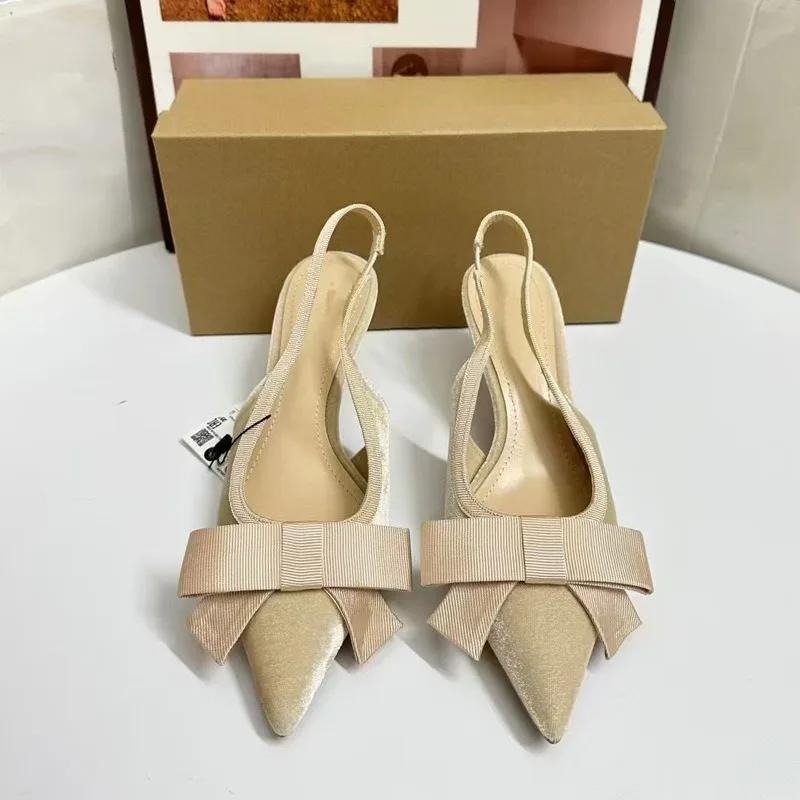 Fashion Elegant Closed Bow Women's Slingback Pumps with Thin Heel and Pointed Toe for Formal Work Party in Black high heels