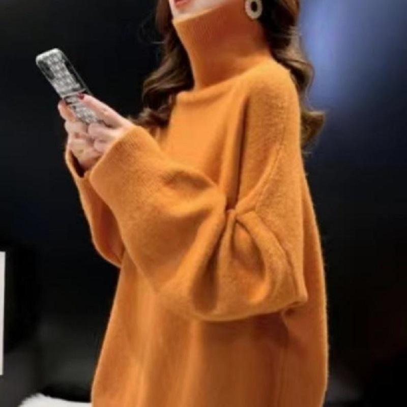 Autumn and winter explosion high-grade lazy style solid color knitted bottoming shirt thin top turtleneck pullover women's casual