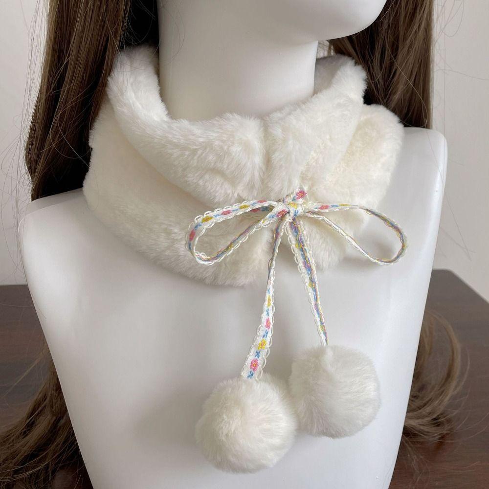 Winter Warm Neck Warmer with Plush Balls Neckerchief Wrap Cute Neck Scarf  Girls