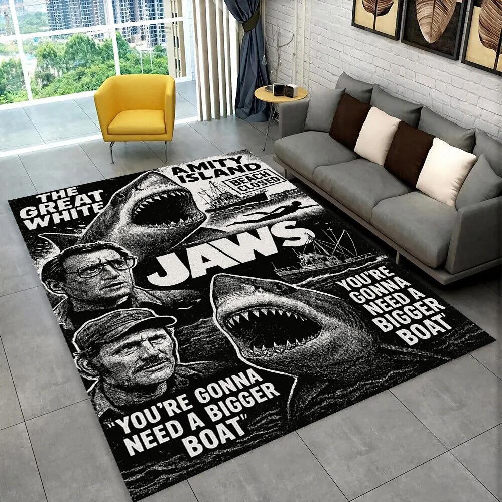 3D Jaws Horror Movie Shark Area Rug,Carpet Rug for Living Room Bedroom Sofa Doormat Decoration,kids Play Non-slip Floor Mat