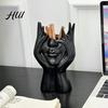 Abstract Face Design Plastic Pen Holder Creative Sculpture Large Capacity Art Supplies Organizer Desktop for Pens Erasers Crayons Markers Makeup Brush