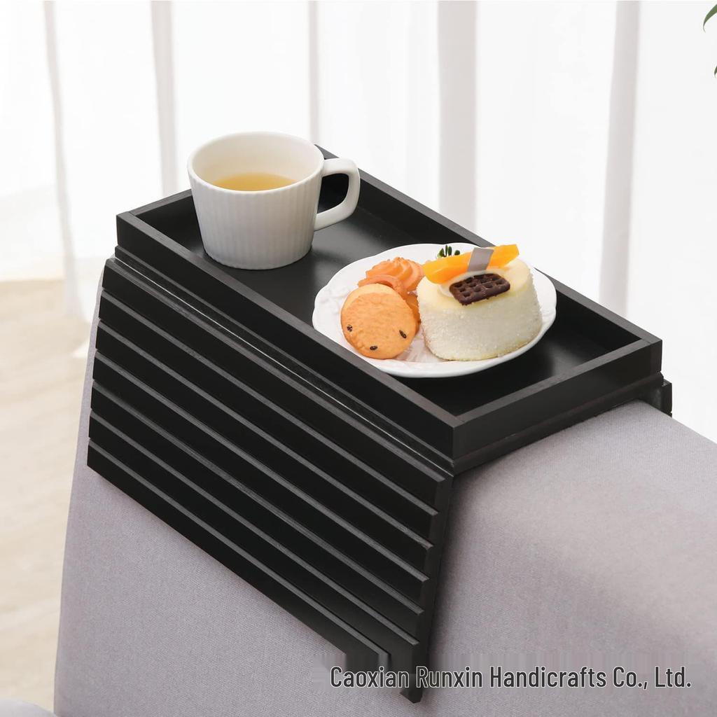 Wooden Sofa Armrest Tray & Storage Box for Drinks and Remotes