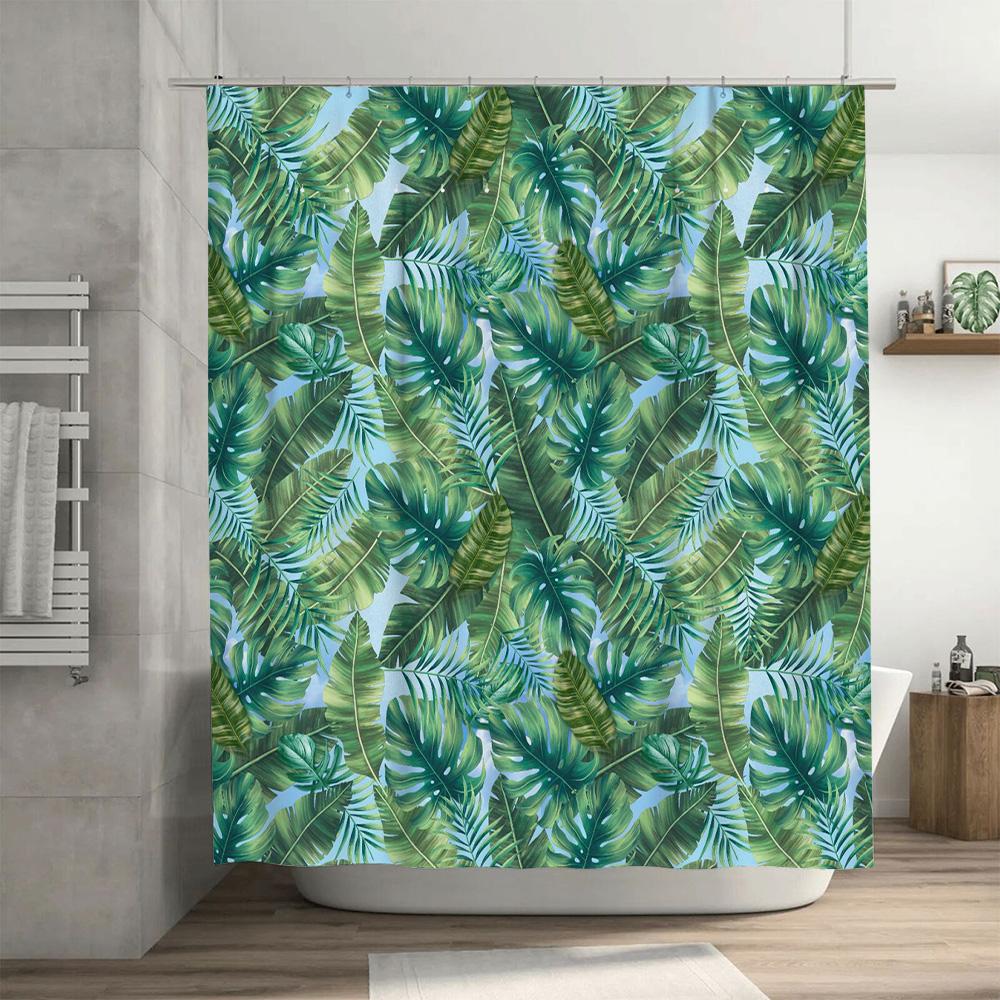 Green Leaves Shower Curtain Bath Decor for Home Bathroom Waterproof Fabric with Hook Rings Perfect Gift for Housewarming or Wedd