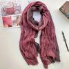 Retro Ethnic Style Cotton and Linen Scarf Women's Tie Dye Long Pleated Gradient Shawl Korean Artistic Fresh Fashion Trends