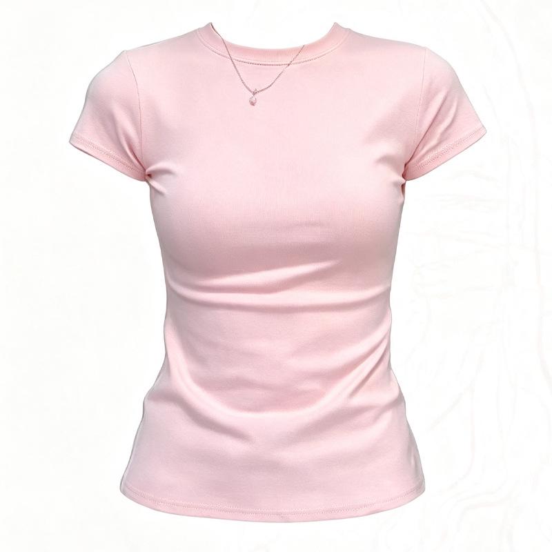 Damen Slim Fit Rundhals Kurzarm T-Shirt - Sommer 2026 Vielseitiges Basic Top