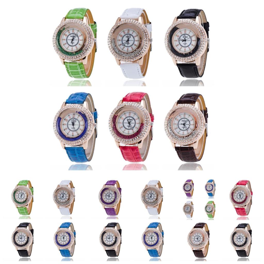 Stylish Women's Quartz Watch With Rhinestones And Pearl Shell Face Elegant Pu Strap