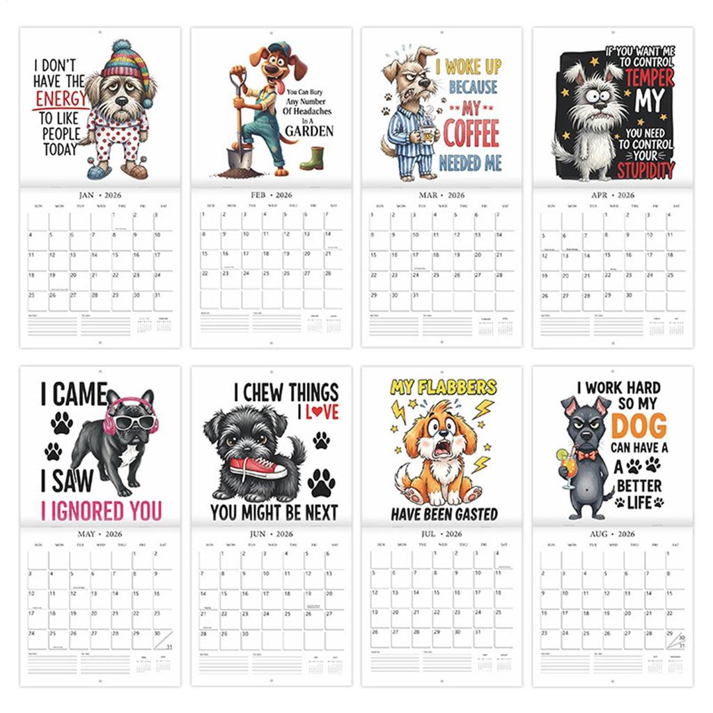 2026 Wall Calendar Dog-Sucking Wall Hanging Calendar Whole Year Monthly Schedule Planner to New Year planing and organizing