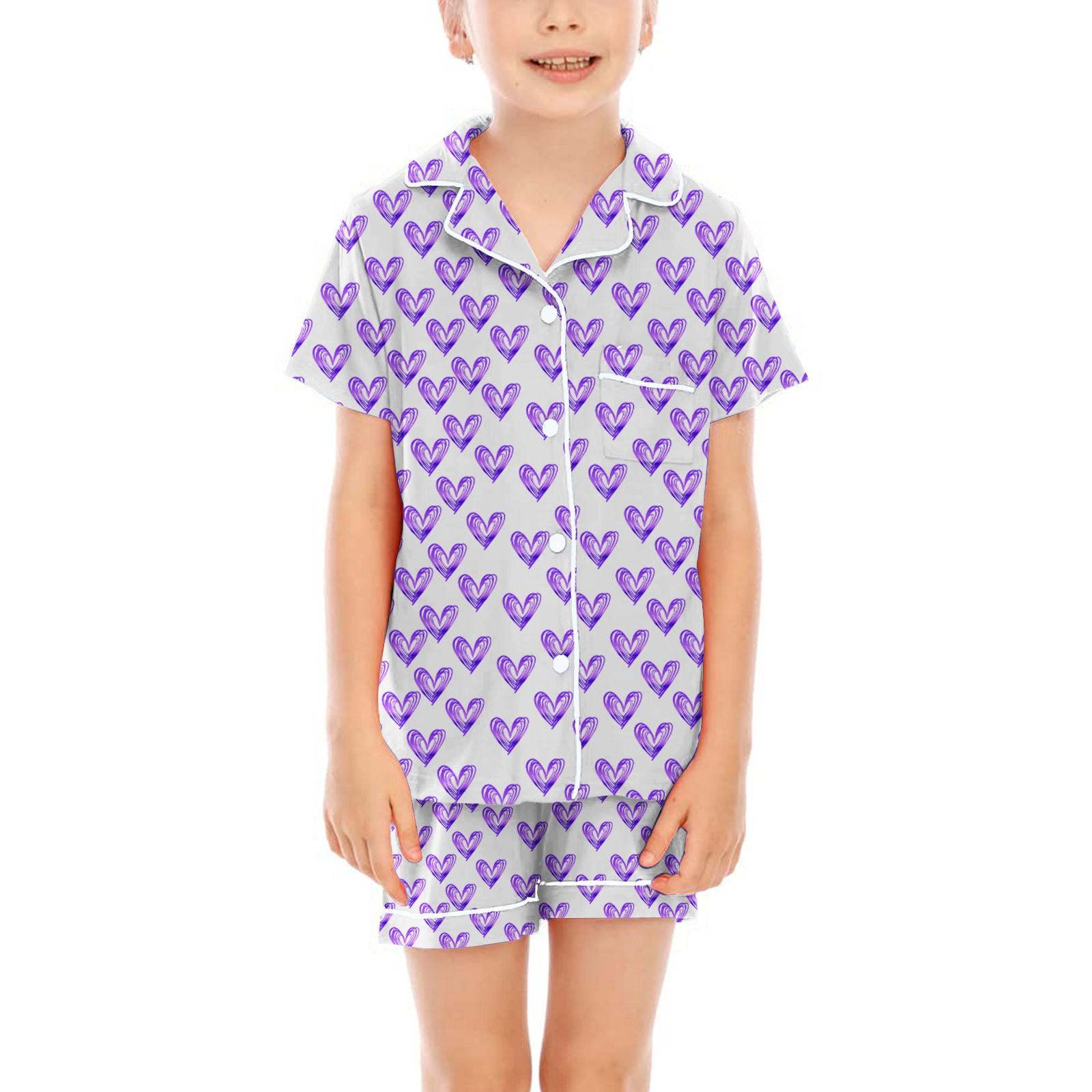 

Детские пижамы, модная рубашка из двух предметов, комплект с шортами, мягкий праздничный комплект повседневной одежды 150 фиолетовый