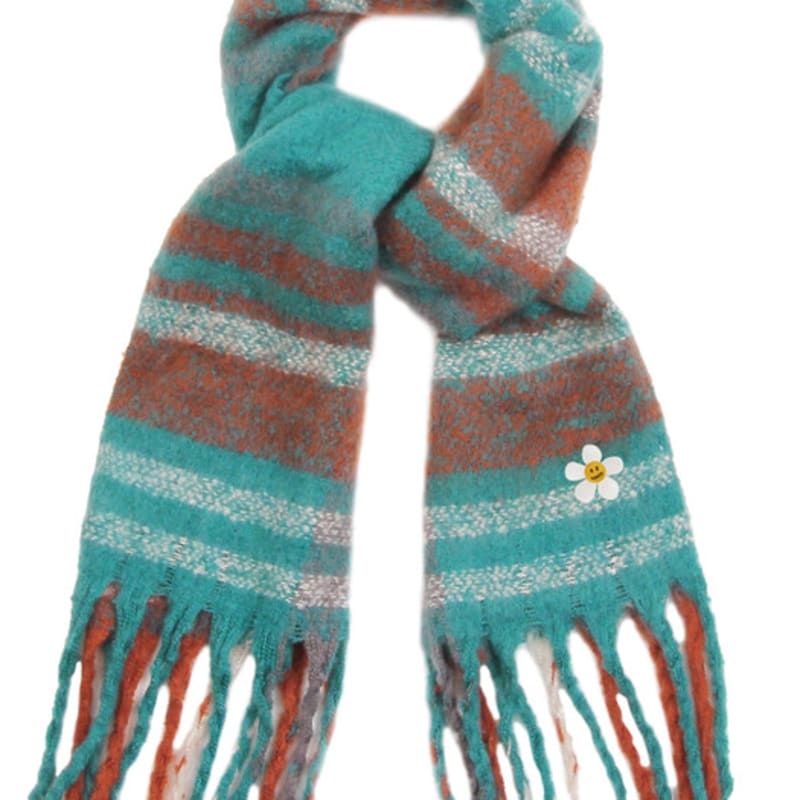 

GRAVER [UNISEX] Flower Dot Embroidery Bold Check Muffler_Emerald EMERALD