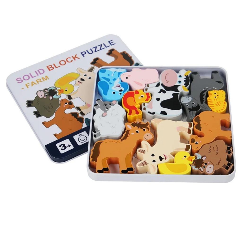 Baby Wooden Jigsaw Puzzle Creative 3D Iron Box Puzzle for Children's Intelligence Development Early Educational Toy for Children