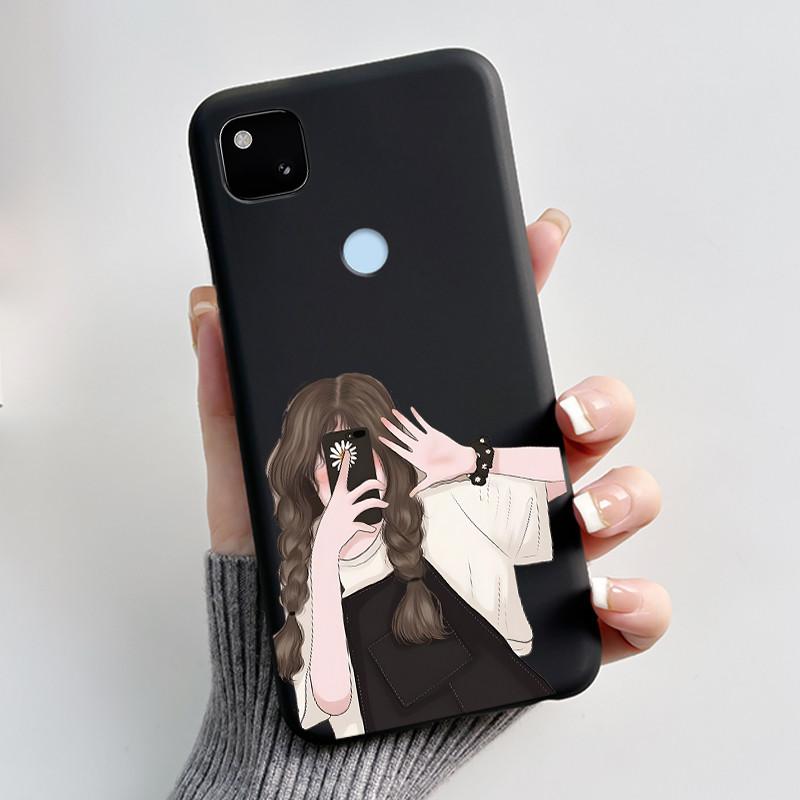 For Google Pixel 4a 4G Case Luxury Cute Love Rabbit Funny Soft Black Matte TPU Silicone Back Protective Cover Slim Thin Casing