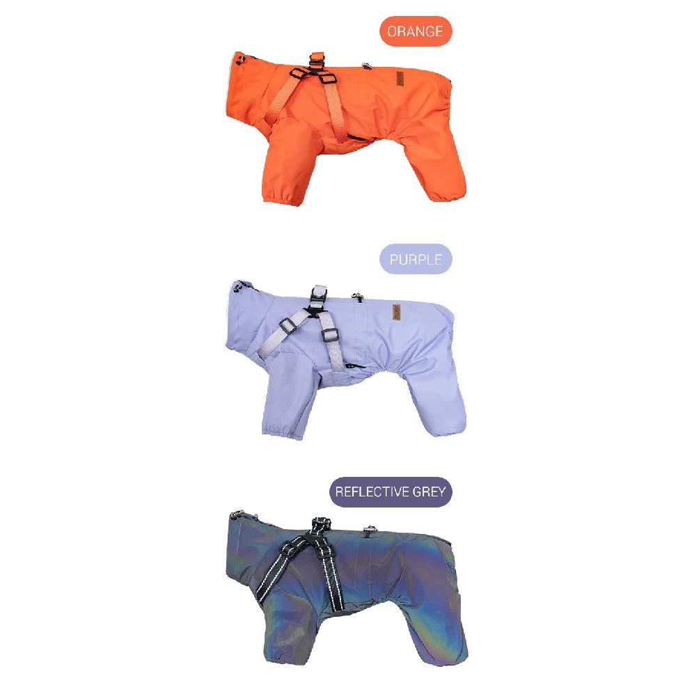 Dog Raincoat with Harness Waterproof Pet Rain Jacket for Small Dogs Adjustable Reflective Dog Rain Overalls with 4 Legs