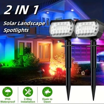 3000LM Güneş Enerjili Spot Işıklar Açık Hava Renk Değiştiren 7 Mod Noel IP65 Su Geçirmez Peyzaj Spot Işıkları Alacakaranlıktan Şafağa Veranda Bahçesi İçin