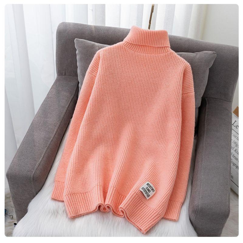 Líný a sladký svetr s vysokým výstřihem pro ženy Svetr podzim a zima 2023 Volné svrchní oblečení Pletený svetr Dámské topy