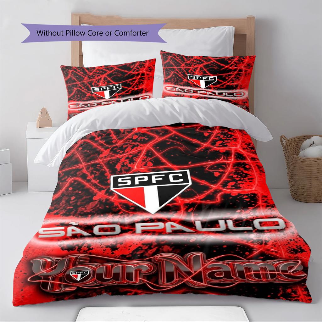 Name Custom Sao Paulo FC Pattern Bedding Set Quilt Cover Pillowcase Home Decor Gift (1 * Duvet Cover + 2 * Pillowcase, Without Core)