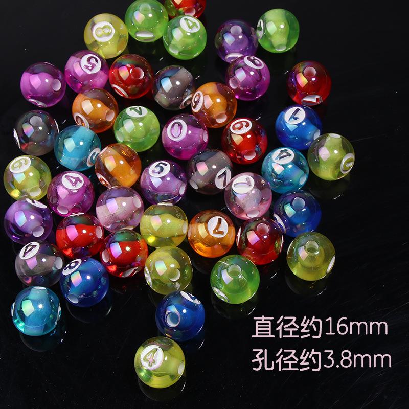 5pcs 16mm Cute Transparent Acrylic Round Digital Billiard Bead DIY Bracelet Necklace Keychain Jewelry Making Accessories