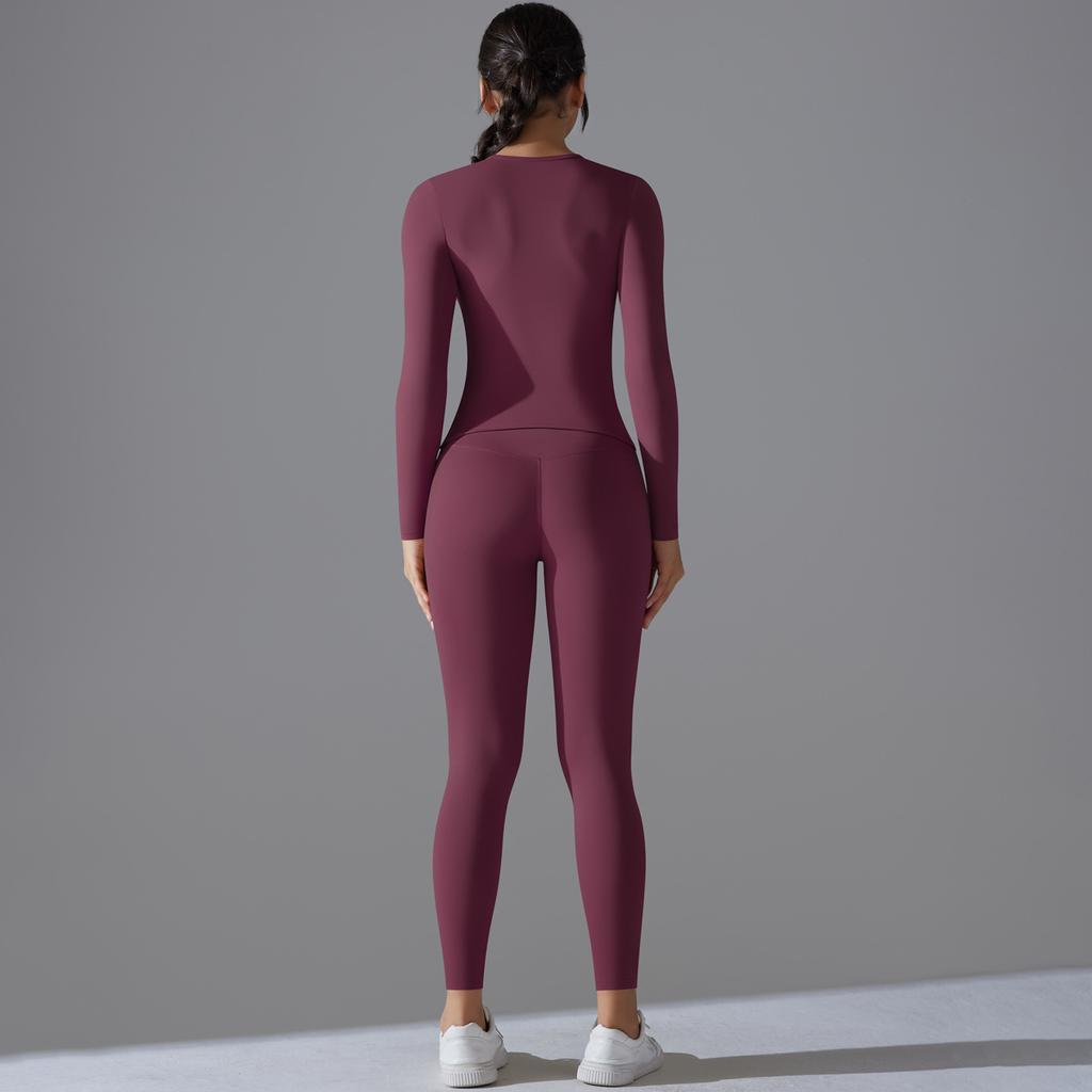 New Solid Color Double-sided Brushed High Elasticity High Waist Tight Fitting Hip Lifting Training Yoga Suit Set, Running Fitness Suit For Women