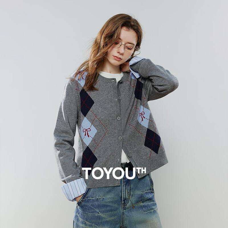 

Retro Argyle Jacquard Knit Cardigan L