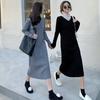 Womens V-Neck Knit Midi Dress Winter - Slim Fit Long Sleeve Cotton Blend Tunic In Black Grey