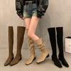 Thick Heel Over Knee Boots Skinny Long Knight Boots Women's Shoes Summer New Suede Khaki Pile Boots Boots Long Boots
