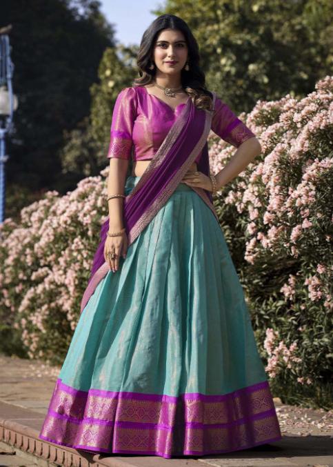 Indian Designer Kanjivaram Lehenga Dupatta Set Wedding Wear Lehenga Choli Dress